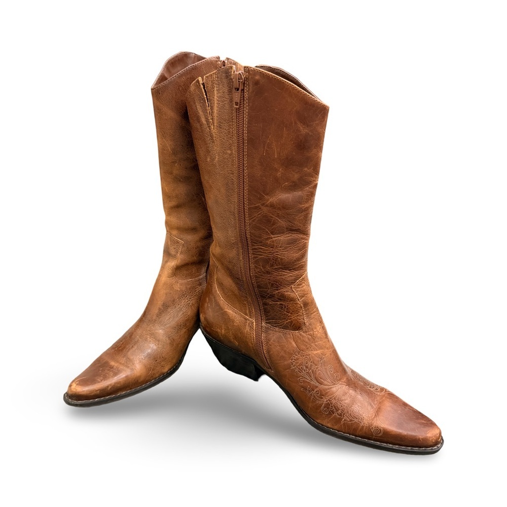 Matisse Brown Leather Cowboy Boots with Embossed Detailing Size 8 - Picture 6 of 9